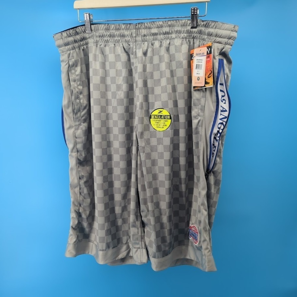 NWT Y2K Zipway Los Angeles Clippers NBA Shorts XLT Gray Checkerboard Vent Zip